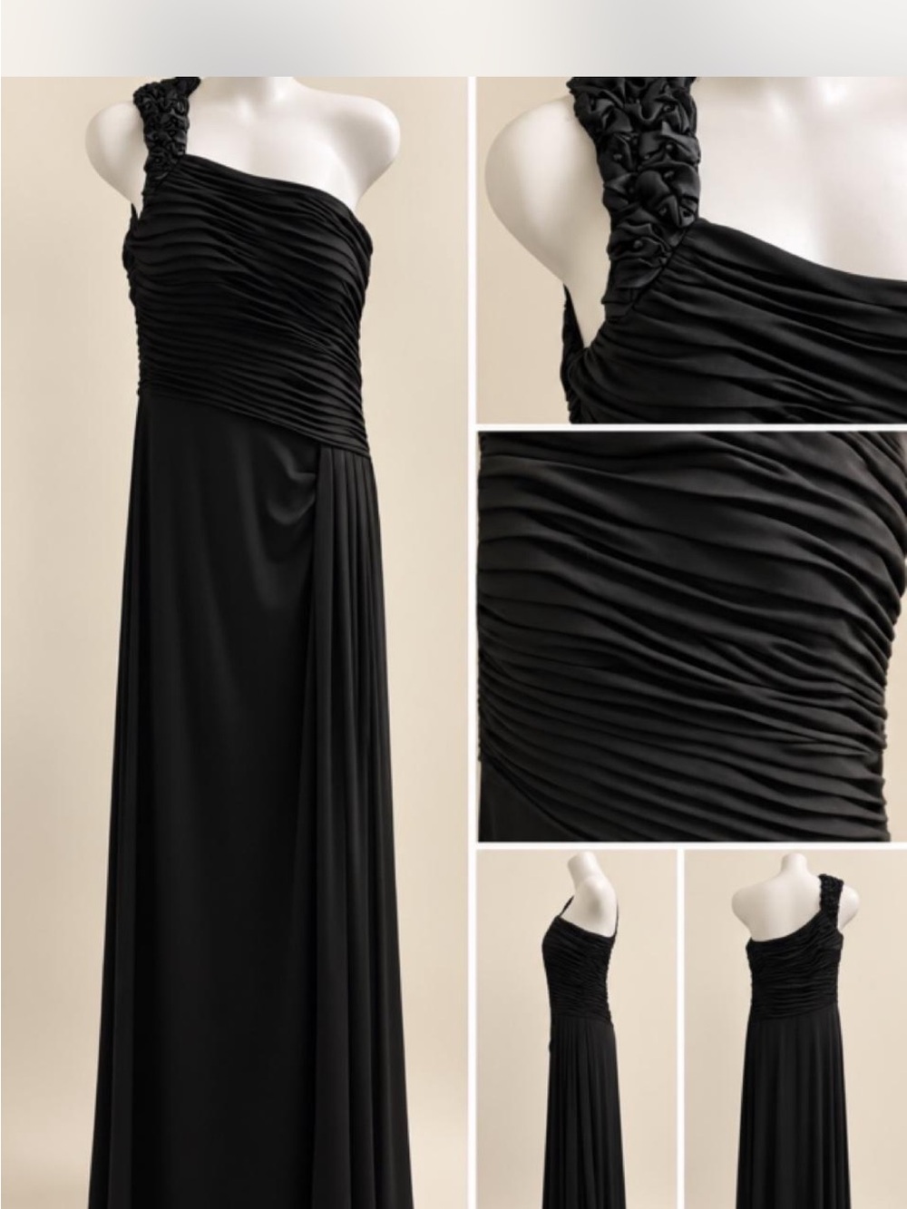 Signature by Sangria Black One-Shoulder Ruched Maxi Dress
